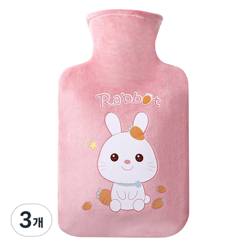 쿼르디 보온 물주머니 핸드워머 래빗 핑크 500ml, 3개