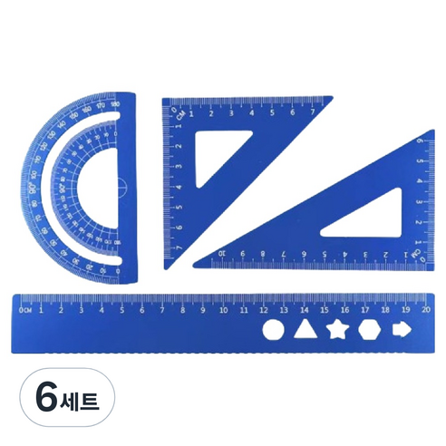 디엔오 스테인레스 삼각자 + 각도기 + 자 세트, 블루, 6세트
