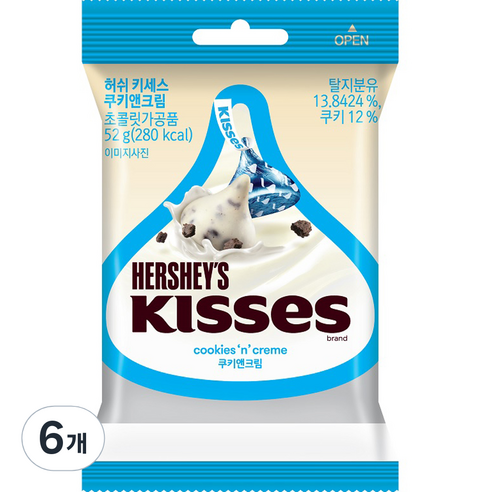 허쉬 키세스 쿠키 앤 크림 초콜릿, 52g, 6개