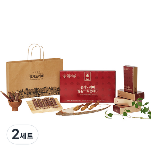 풍기도깨비 홍삼스틱 순 10ml x 60p 선물세트 + 쇼핑백, 600ml, 2세트