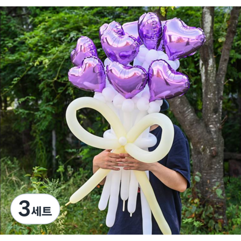 파티쇼 DIY 하트 꽃풍선 꽃다발 만들기 + 손펌프 세트, 라벤다(꽃다발), 핑크(손펌프), 3세트