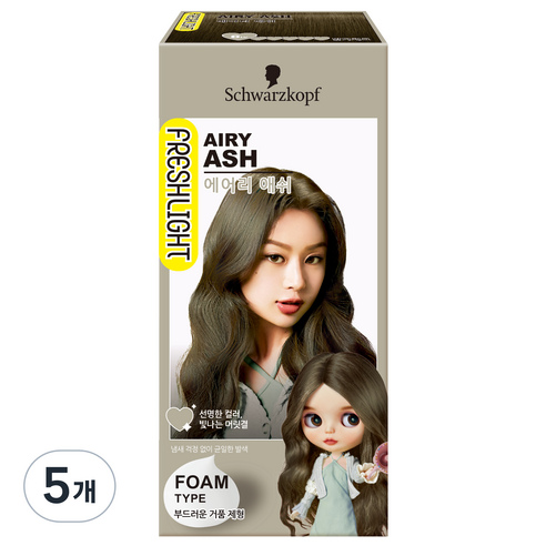 프레쉬라이트 폼 헤어 컬러 염색제, 에어리 애쉬, 5개