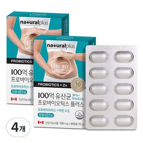 내츄럴플러스 에버핏 100억 유산균 프로바이오틱스 플러스, 30정, 4개