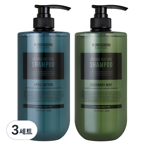 더블유드레스룸 아로마 네이쳐 탈모 샴푸 로즈마리 민트향 1000ml + 에이프릴코튼향 1000ml 세트, 3세트