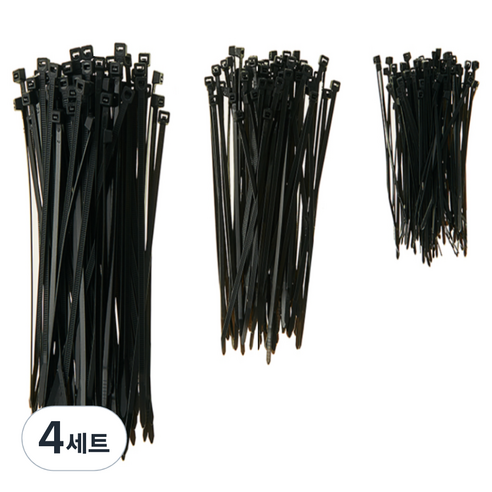코멧 홈 고강도 PA66 케이블타이 대 100개 + 중 100개 + 소 100개, 블랙, 4세트