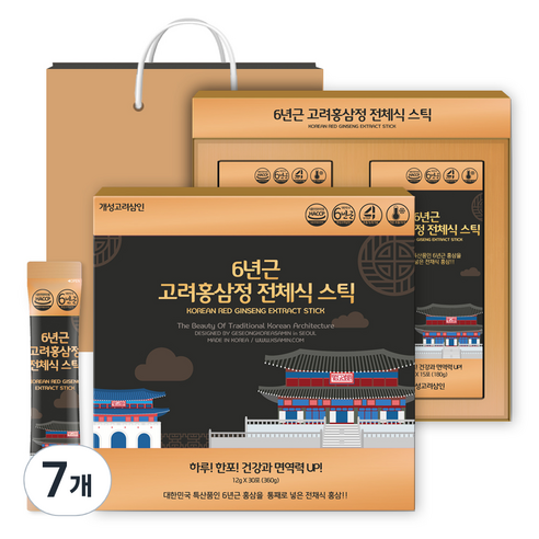 개성고려삼인 6년근 고려홍삼정 전체식 스틱 + 쇼핑백, 360g, 7개