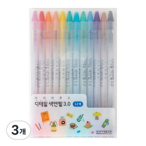 보성아이엔디 다이아몬드 디테일 색연필 3.0, 12색, 3개