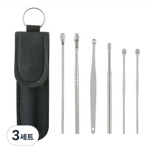 봄봄리빙 귀이개 6종 세트 + 가죽케이스 블랙, 3세트