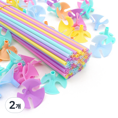 마켓감성 마카롱 풍선 홀더 핸드 스틱 42cm 100p, 랜덤발송, 2개