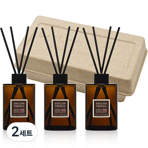 데일리콤마 엠버 에디션 디퓨져 200ml x 3p + 블랙리드스틱 12p 세트, 잉글리쉬 프리지아, 600ml, 2세트
