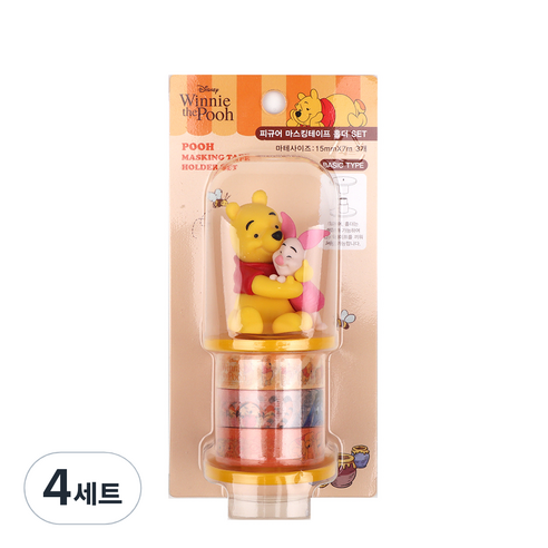 디즈니 푸 피규어 마스킹테이프 홀더 세트, 혼합색상, 4세트