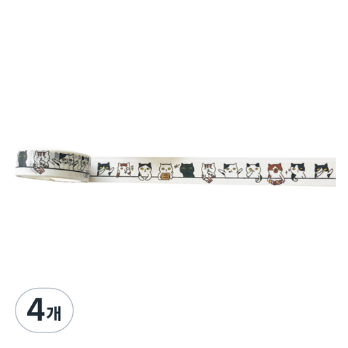 특별한상점 DIY 다이어리꾸미기 테이프스티커 15mm x 5m, 고양이 테이블, 4개