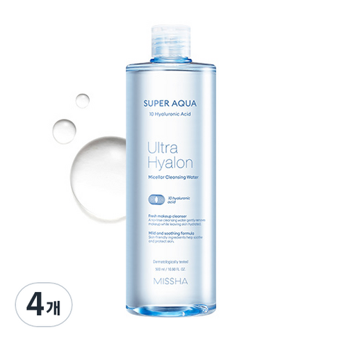 미샤 수퍼 아쿠아 울트라 히알론 미셀라 클렌징 워터, 500ml, 4개