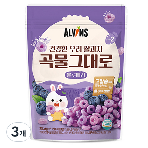 엘빈즈 건강한 우리 쌀과자 곡물그대로, 30g, 3개, 블루베리맛