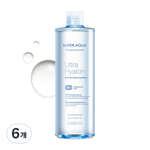 미샤 수퍼 아쿠아 울트라 히알론 미셀라 클렌징 워터, 500ml, 6개