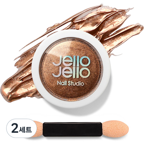 젤로젤로 젤네일 아트 엣지빔 미러 파우더 글리터 + 브러쉬 세트, 2세트, JP03 골드브론즈(글리터)