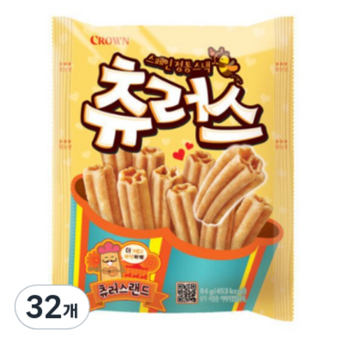 크라운 스페인 정통스낵 츄러스, 84g, 32개