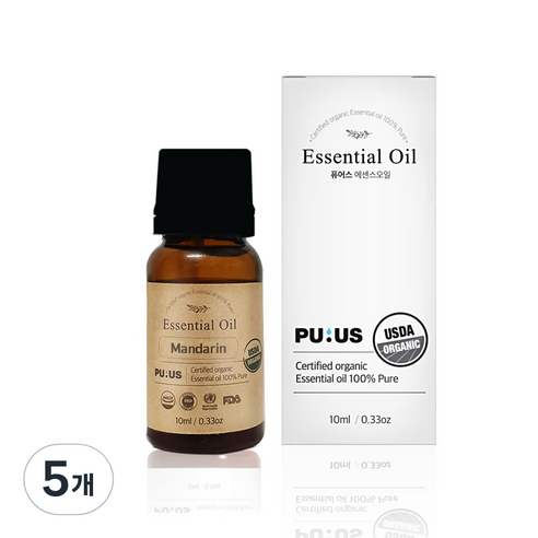 퓨어스 유기농 만다린오일, 10ml, 5개