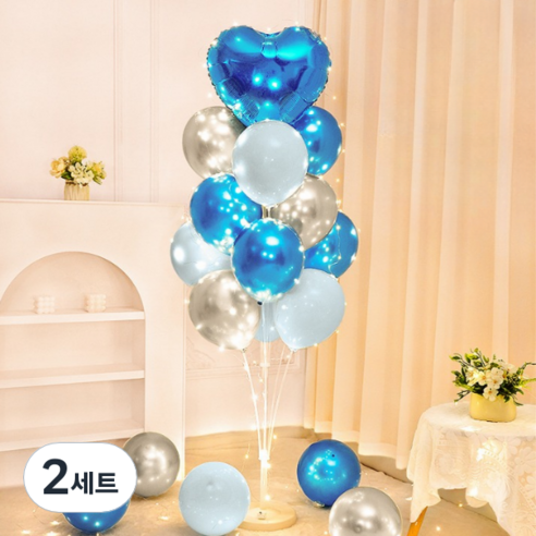 스타리움 이벤트 파티 LED 라이트 스탠드 풍선 세트, 블루, 2세트