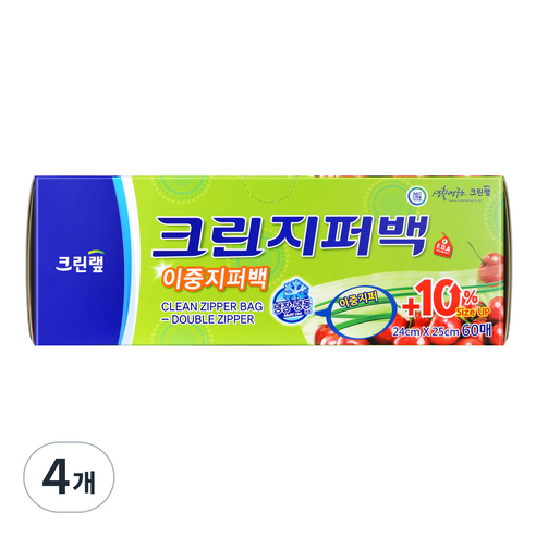 크린랲 크린지퍼백, 24cm x 25cm, 60개입, 4개