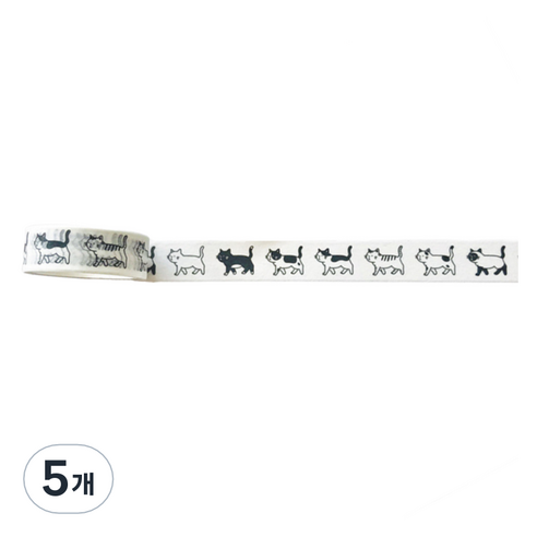 특별한상점 DIY 다이어리꾸미기 디자인 테이프 스티커 15mm x 5m, 걷는 고양이, 5개