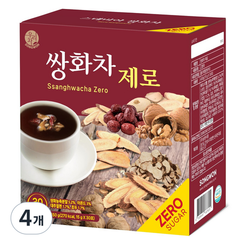 우리차 송원식품 쌍화차 제로, 4개, 30개입, 15g