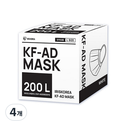 아이리스 비말 마스크 대형 KF-AD, 200개입, 4개, 화이트