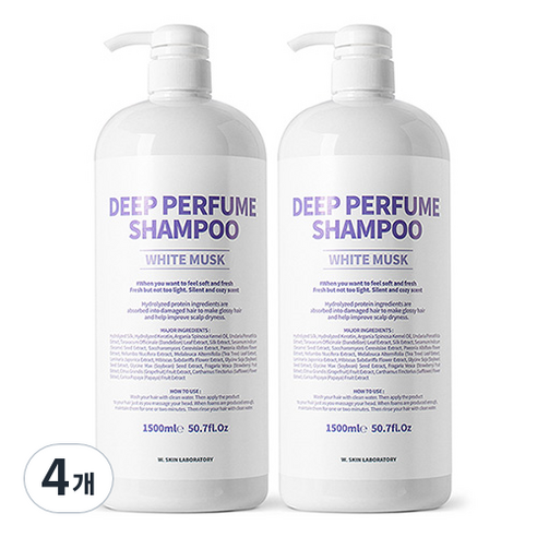 더블유피부연구소 딥 퍼퓸 샴푸 화이트머스크향, 4개, 1500ml