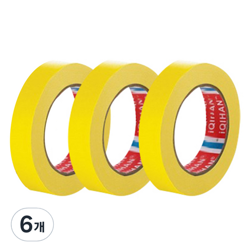 iQIHAN 칼라 마스킹 종이테이프 20mm x 15m, 옐로우, 6개