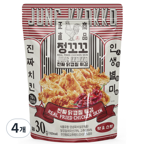 정꼬꼬 닭껍질 튀김 스낵 핫 & 스윗, 4개, 30g