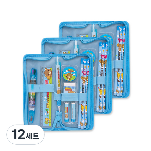 미소로 4004 지퍼케이스 문구세트, 블루, 12세트