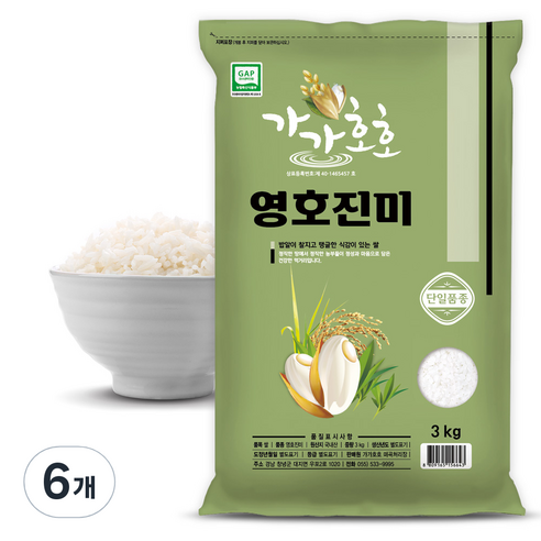 가가호호 영호진미 쌀, 특등급, 3kg, 6개