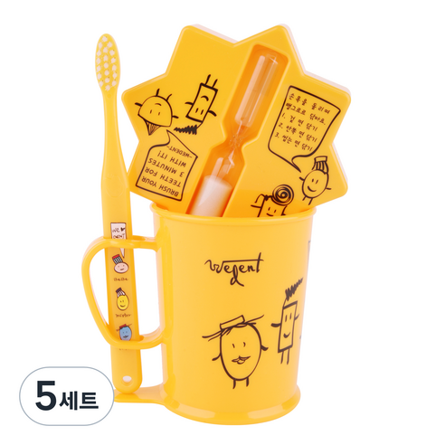 위덴 어린이 칫솔 11~13세 + 양치컵 + 모래시계 세트 옐로우, 5세트