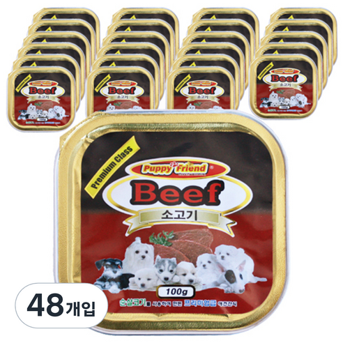 퍼피프랜드 사각 애견 간식 캔, 소고기, 100g, 48개 강아지 간식 퍼피프랜드 사각 애견 간식 캔, 소고기, 100g, 48개 강아지 간식
