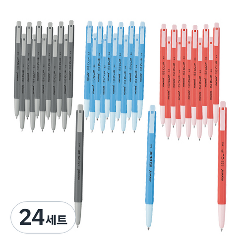 모나미 153 CLIP 볼펜 3종 세트 0.5mm, Black, Blue, Red, 24세트