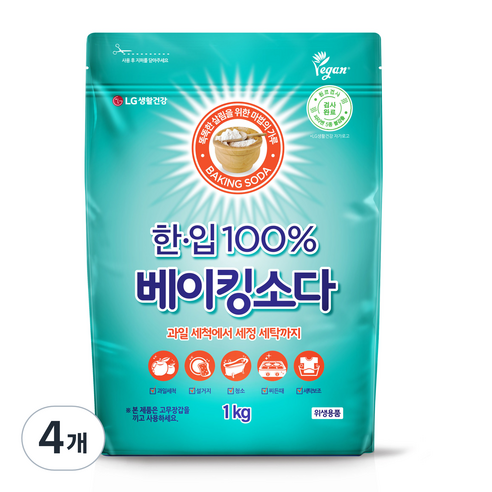 한입 100% 베이킹소다, 4개, 1kg