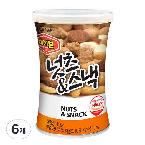 머거본 넛츠 앤 스낵, 105g, 6개