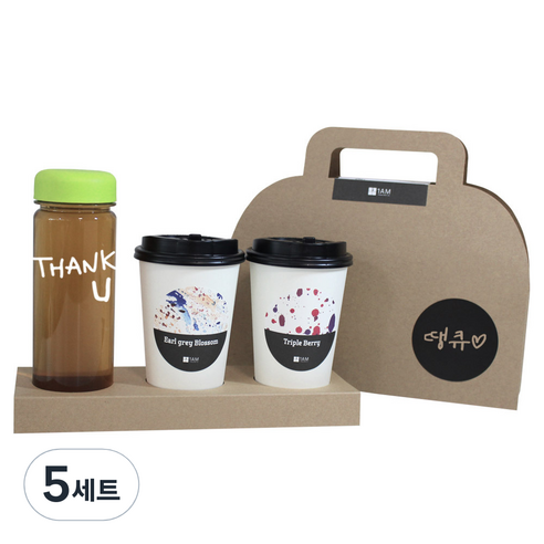 1AM 쥬뗌므 프리미엄 크라프트 THANK U 연두뚜껑 보틀 블랜딩차세트, 크라프트 패키지 + 티백세트(테이크아웃잔 2p + 얼그레이 블라썸 3p + 트리플 베리 3p) + THANK U 보틀 스티커 + 트라이탄 보틀 +  땡큐 패키지 스티커, 5세트