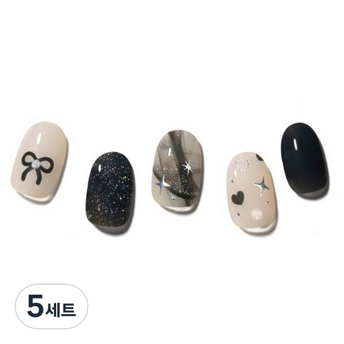 데싱디바 글로우 네일스티커 세트, 키치 블랙, 5세트