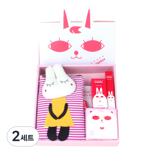 레시피박스 해피박스 어린이 메이크업 5종 세트, 가방(랜덤) + 어린이 마스크팩 2p + 매니큐어 글로시펄레드 + 립크레용 + 데일리 썬쿠션, 2세트