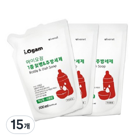 아이오감 젖병 주방세제 액상형 리필, 500ml, 15개