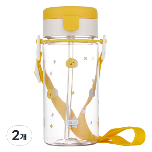 에디슨 유아용 프렌즈 흘림방지 에코젠 빨대컵 350ml, 2개, 오리 더기