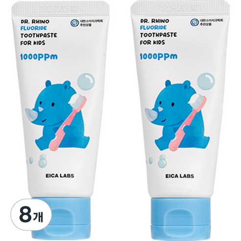 에이카랩스 어린이 고불소 코뿔소 치약 청포도향 1000ppm, 60g, 8개