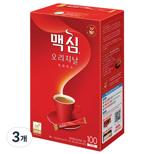 맥심 오리지널 커피믹스, 11.8g, 100개입, 3개