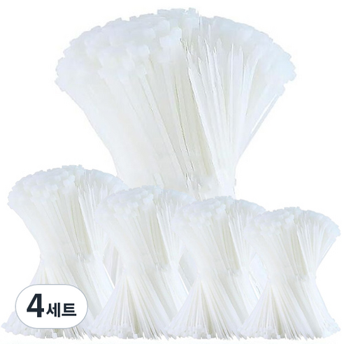 OON 케이블 타이 5종 x 100p 세트 화이트, 4세트