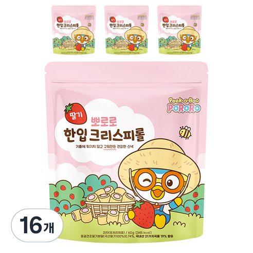 뽀로로 한입 크리스피롤 딸기, 60g, 16개