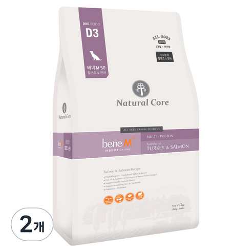 네츄럴코어 전연령 강아지 베네 M50 작은입자 가수분해 건식사료, 혼합맛, 2kg, 2개