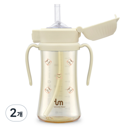 토비앤몰리 유아용 PPSU 원터치락 빨대컵 280ml, 2개, 돗람이 바닐라