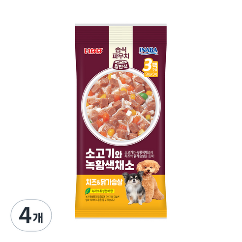 이나바 소고기와 녹황색채소 파우치 치즈&닭가슴살 QDR-114, 150g, 4개, 혼합맛(닭가슴살/소고기/치즈)