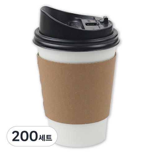 아이엔피 종이컵 화이트 무지 355ml + 롱개폐 뚜껑 + 홀더 KP 무지 세트, 200세트